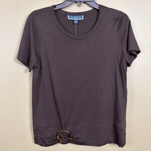 Karen Scott Womens Size S Short Sleeve Cotton Top With Buckle NWT